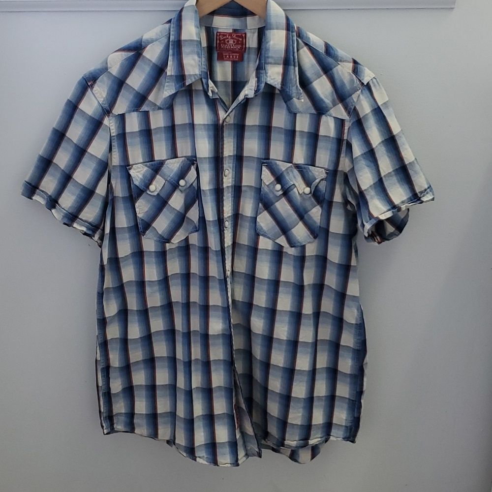 Lucky Brand Dungaree America Red, white and blue Pearl Snap Size Large